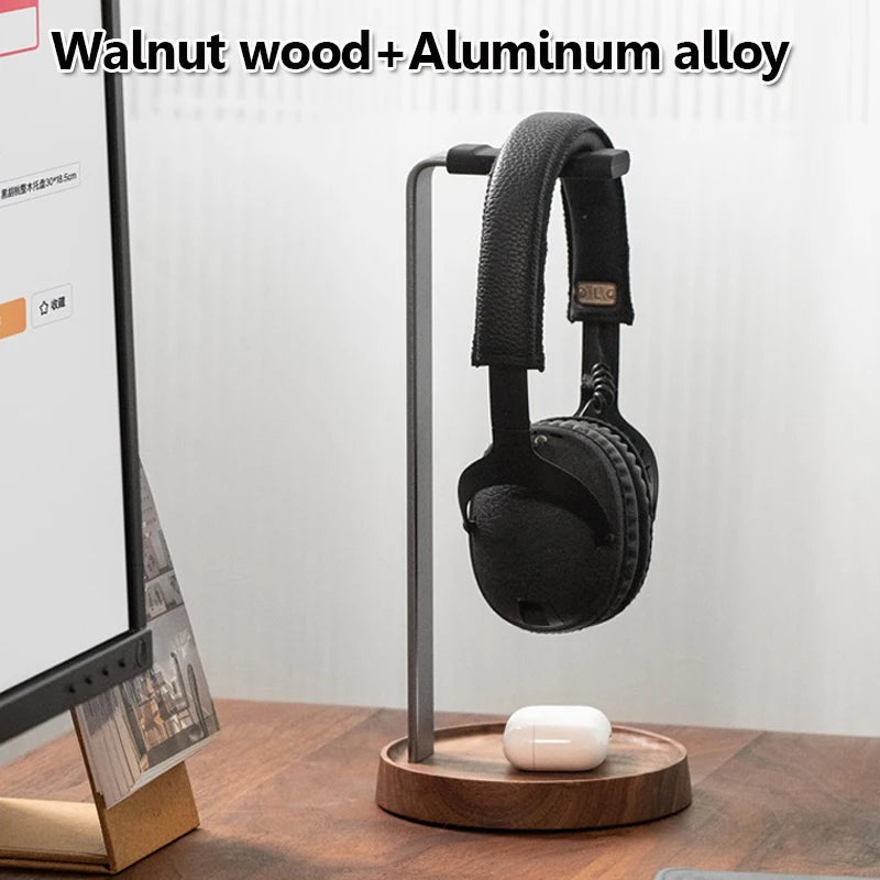 Cozyno Lofot Walnut & Aluminium Headset Stand — Cozyno Modern Desks & Workspace Accessories