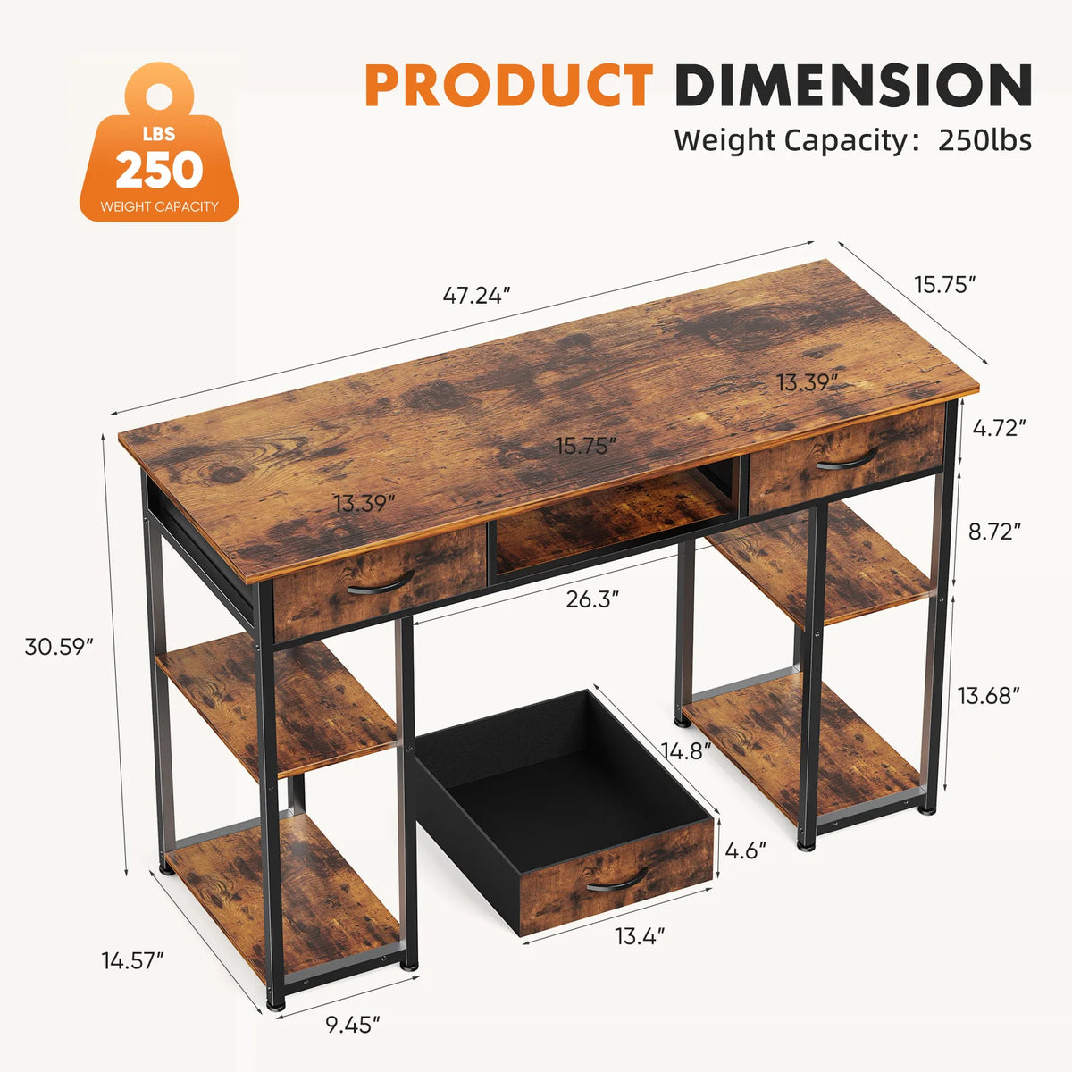Cozyno Drammen 48-Inch Drawer Desk — Cozyno Modern Desks & Workspace Accessories — view 3