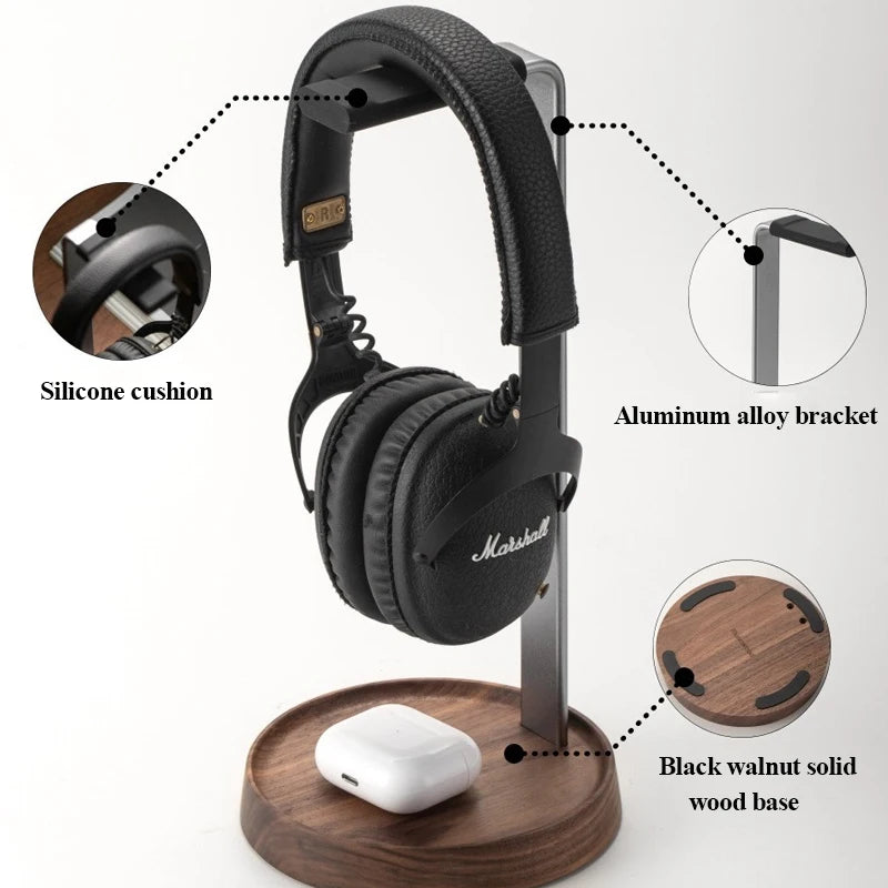 Cozyno Lofot Walnut & Aluminium Headset Stand — Cozyno Modern Desks & Workspace Accessories — view 2