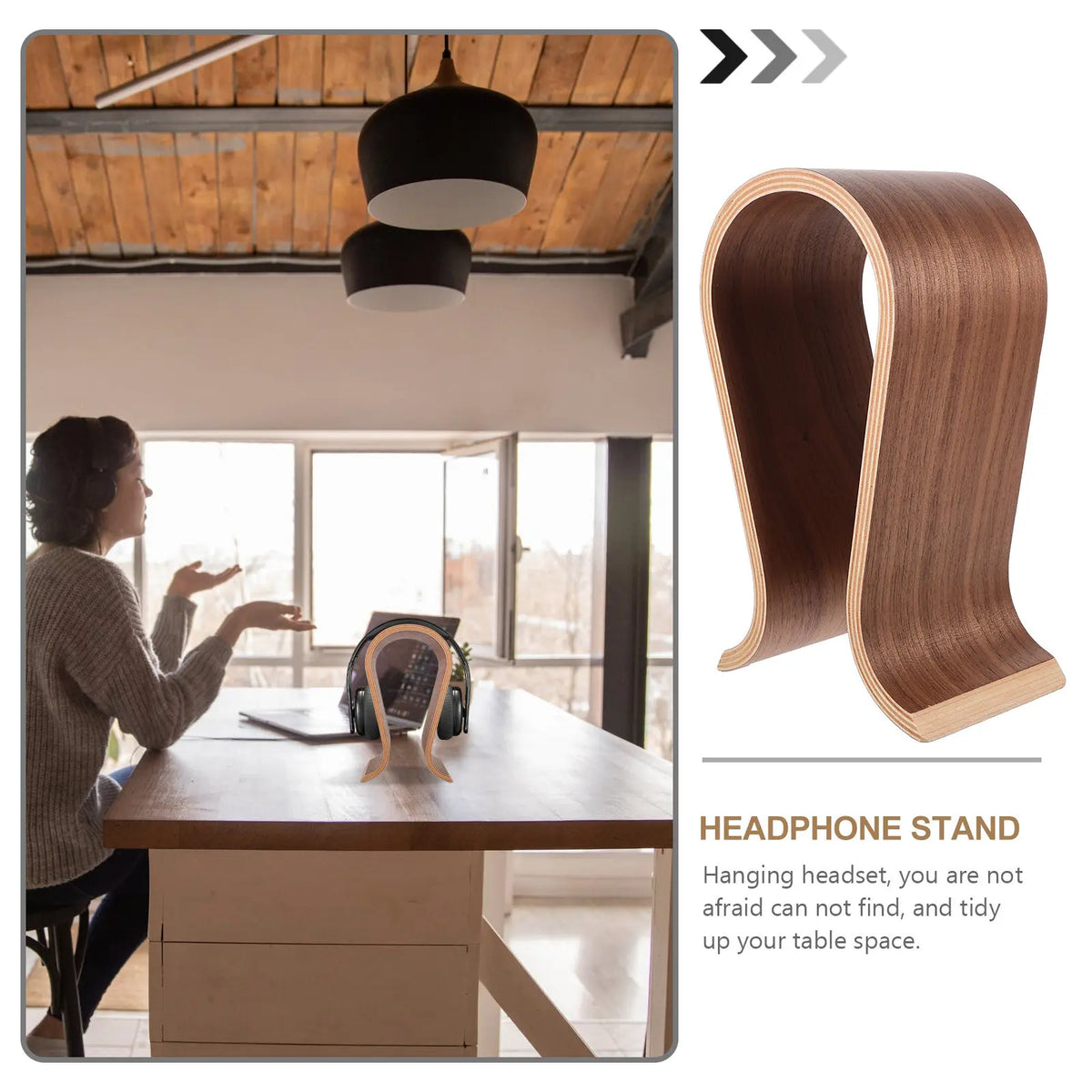 Cozyno Bue Arched Wood Headphone Stand — Cozyno Modern Desks & Workspace Accessories — view 3